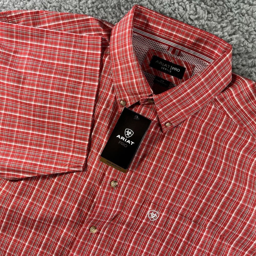 NWT Ariat Pro Series Falcon SS Perf Shirt Red Plaid Men's Size XLT Western Work